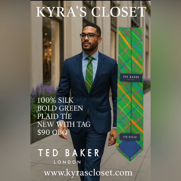 NWT Ted Baker London 100% Silk Bold Green Plaid Tie - Picture 1 of 5